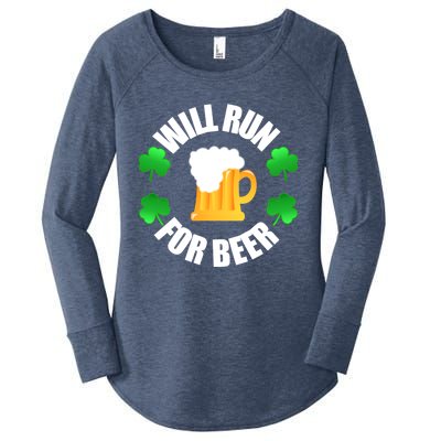 St Patricks Day Will Run For Beer Funny 4 Leaf Irish Gift Women's Perfect Tri Tunic Long Sleeve Shirt