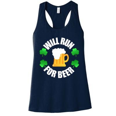 St Patricks Day Will Run For Beer Funny 4 Leaf Irish Gift Women's Racerback Tank