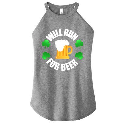 St Patricks Day Will Run For Beer Funny 4 Leaf Irish Gift Women's Perfect Tri Rocker Tank