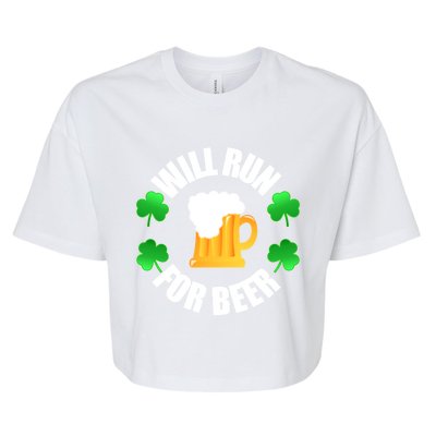 St Patricks Day Will Run For Beer Funny 4 Leaf Irish Gift Bella+Canvas Jersey Crop Tee