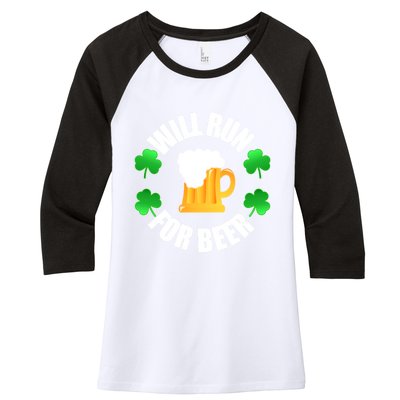 St Patricks Day Will Run For Beer Funny 4 Leaf Irish Gift Women's Tri-Blend 3/4-Sleeve Raglan Shirt