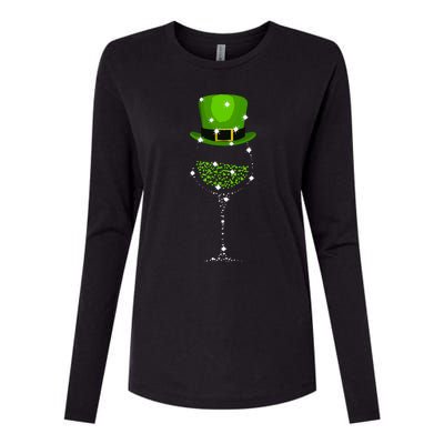 St Patricks Day Shamrock Wine Glass Womens Cotton Relaxed Long Sleeve T-Shirt