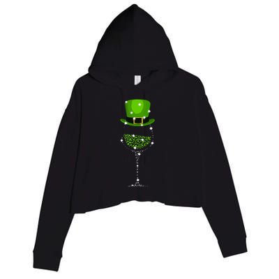 St Patricks Day Shamrock Wine Glass Crop Fleece Hoodie