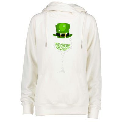 St Patricks Day Shamrock Wine Glass Womens Funnel Neck Pullover Hood