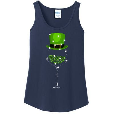 St Patricks Day Shamrock Wine Glass Ladies Essential Tank