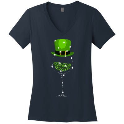 St Patricks Day Shamrock Wine Glass Women's V-Neck T-Shirt