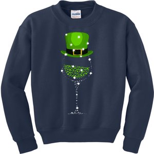 St Patricks Day Shamrock Wine Glass Kids Sweatshirt