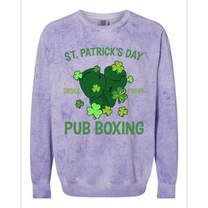 St Patrick's Day Drink Fight Pub Boxing Lucky Clover Lover Gift Idea Colorblast Crewneck Sweatshirt