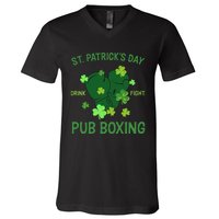 St Patrick's Day Drink Fight Pub Boxing Lucky Clover Lover Gift Idea V-Neck T-Shirt