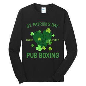 St Patrick's Day Drink Fight Pub Boxing Lucky Clover Lover Gift Idea Tall Long Sleeve T-Shirt