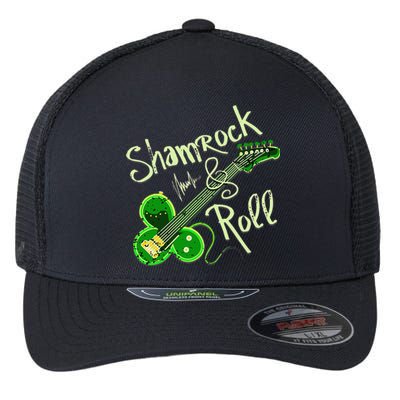 St Pats Day Irish Shamrock Roll Clover Guitar Music Flexfit Unipanel Trucker Cap