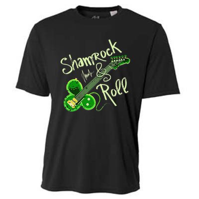 St Pats Day Irish Shamrock Roll Clover Guitar Music Cooling Performance Crew T-Shirt