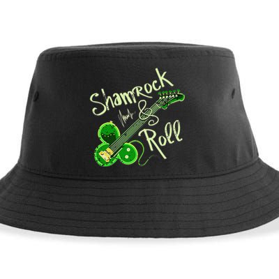 St Pats Day Irish Shamrock Roll Clover Guitar Music Sustainable Bucket Hat