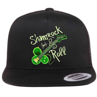 St Pats Day Irish Shamrock Roll Clover Guitar Music Flat Bill Trucker Hat