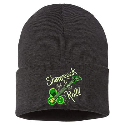 St Pats Day Irish Shamrock Roll Clover Guitar Music Sustainable Knit Beanie