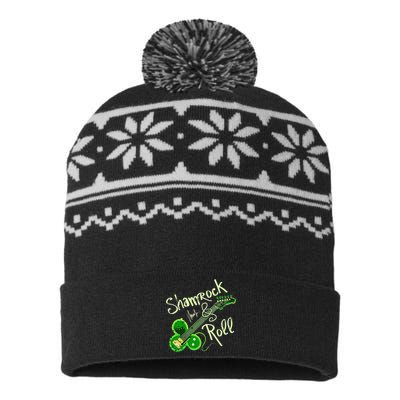 St Pats Day Irish Shamrock Roll Clover Guitar Music USA-Made Snowflake Beanie