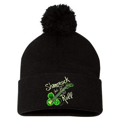 St Pats Day Irish Shamrock Roll Clover Guitar Music Pom Pom 12in Knit Beanie