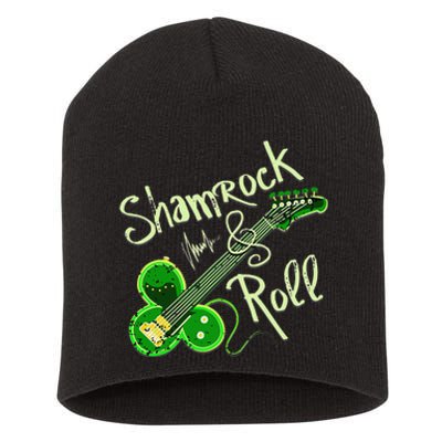 St Pats Day Irish Shamrock Roll Clover Guitar Music Short Acrylic Beanie