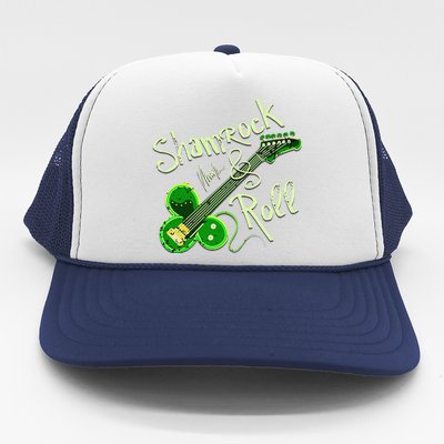 St Pats Day Irish Shamrock Roll Clover Guitar Music Trucker Hat