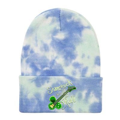 St Pats Day Irish Shamrock Roll Clover Guitar Music Tie Dye 12in Knit Beanie