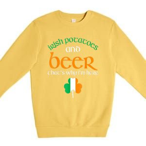 St Patricks Day Irish Flag Drinking Beer Funny Potatoes Candy Gift Premium Crewneck Sweatshirt