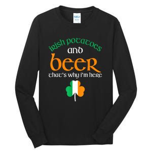 St Patricks Day Irish Flag Drinking Beer Funny Potatoes Candy Gift Tall Long Sleeve T-Shirt