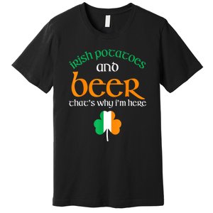 St Patricks Day Irish Flag Drinking Beer Funny Potatoes Candy Gift Premium T-Shirt