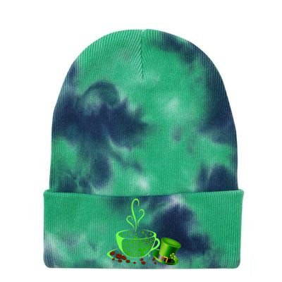 St Patrick's Day Coffee Lover Lucky Latte Irish Shamrock Tie Dye 12in Knit Beanie