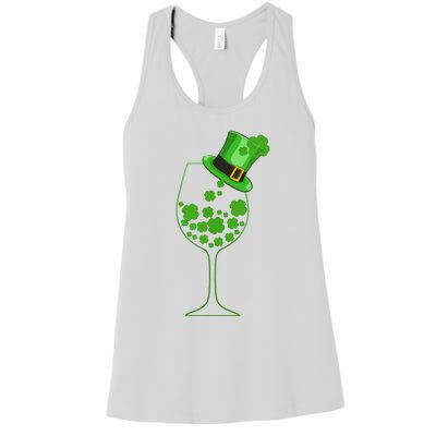 St Patricks Day Wine Glass Lucky Irish Shamrock Gift Women's Racerback Tank