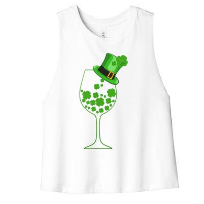 St Patricks Day Wine Glass Lucky Irish Shamrock Gift Women's Racerback Cropped Tank