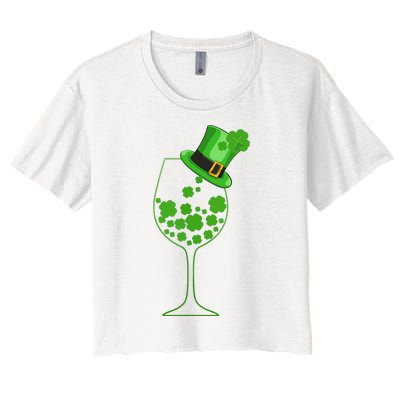 St Patricks Day Wine Glass Lucky Irish Shamrock Gift Women's Crop Top Tee