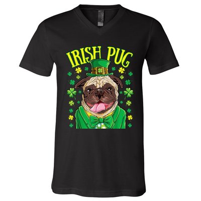 Saint Paticks Day Irish Pug Mom, Dad Rainbow V-Neck T-Shirt