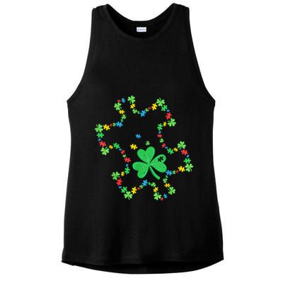 St. Patrick'S Day Autism Awareness Puzzle Piece Shamrock Ladies PosiCharge Tri-Blend Wicking Tank