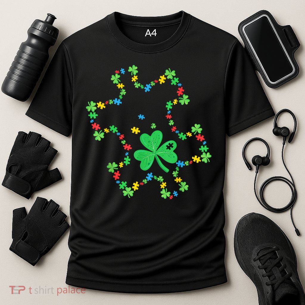St. Patrick'S Day Autism Awareness Puzzle Piece Shamrock Performance Shirt