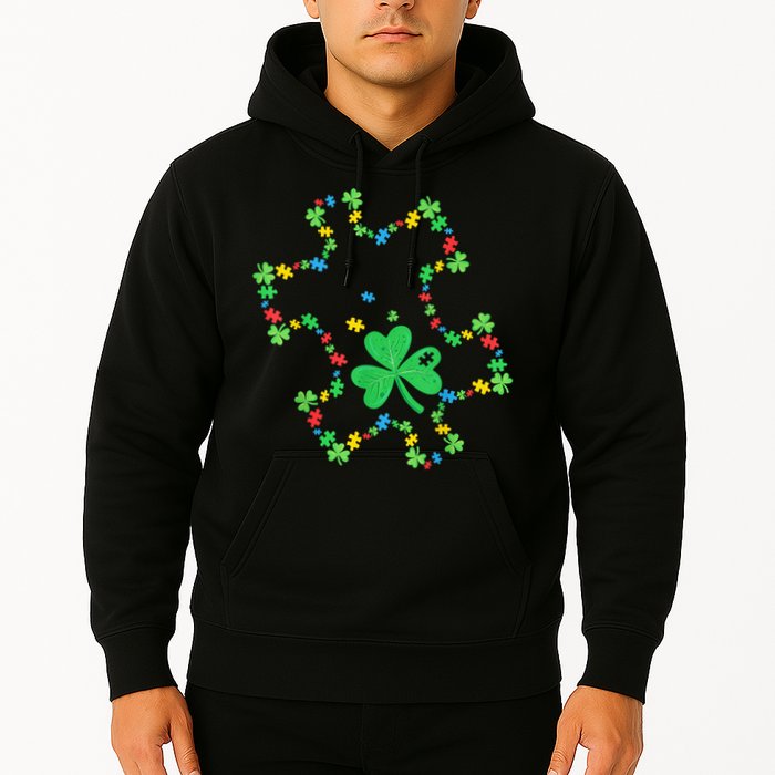 St. Patrick'S Day Autism Awareness Puzzle Piece Shamrock Hoodie