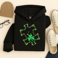 St. Patrick'S Day Autism Awareness Puzzle Piece Shamrock Hoodie
