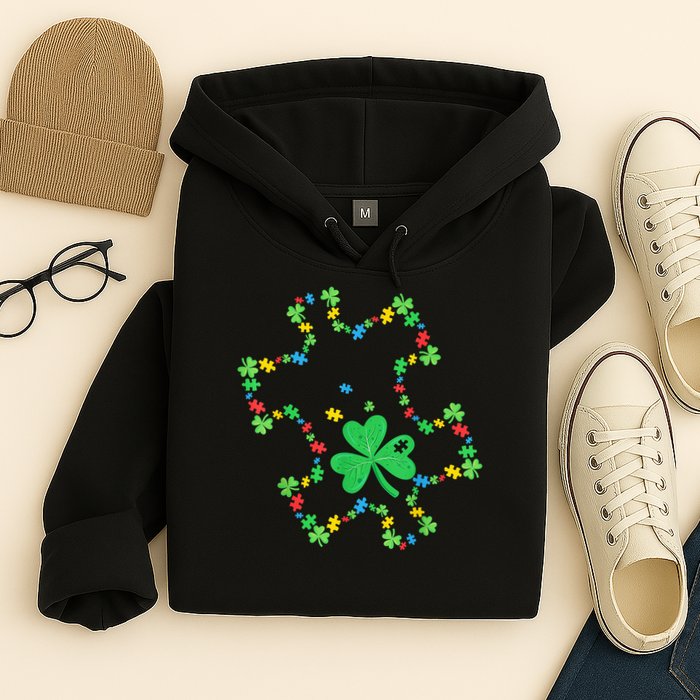 St. Patrick'S Day Autism Awareness Puzzle Piece Shamrock Hoodie