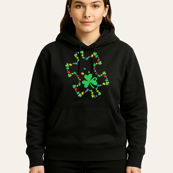 St. Patrick'S Day Autism Awareness Puzzle Piece Shamrock Hoodie