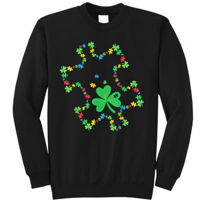 St. Patrick'S Day Autism Awareness Puzzle Piece Shamrock Sweatshirt