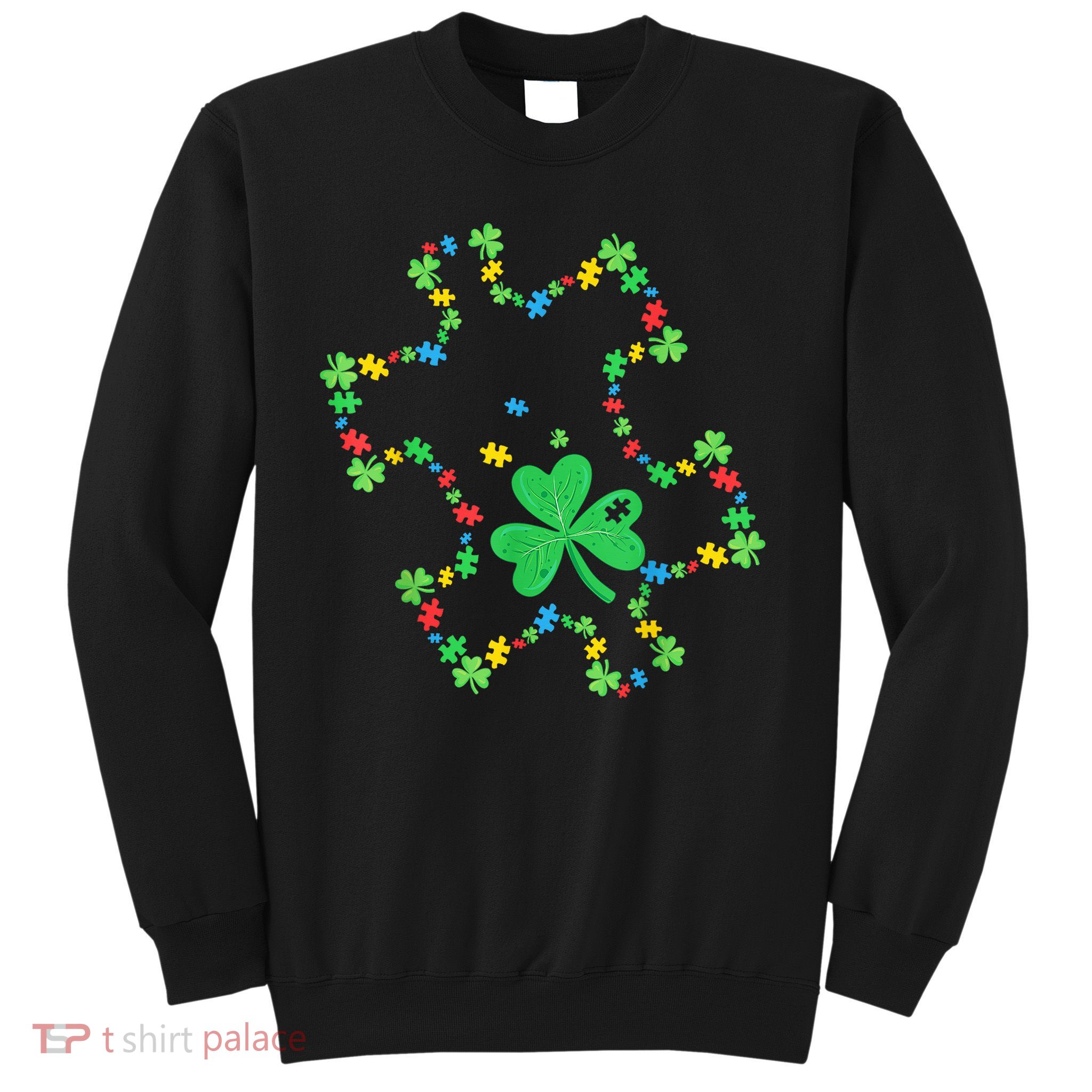 St. Patrick'S Day Autism Awareness Puzzle Piece Shamrock Sweatshirt