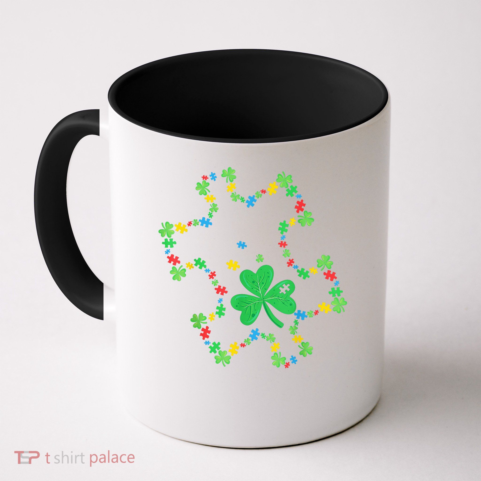 St. Patrick'S Day Autism Awareness Puzzle Piece Shamrock Mug