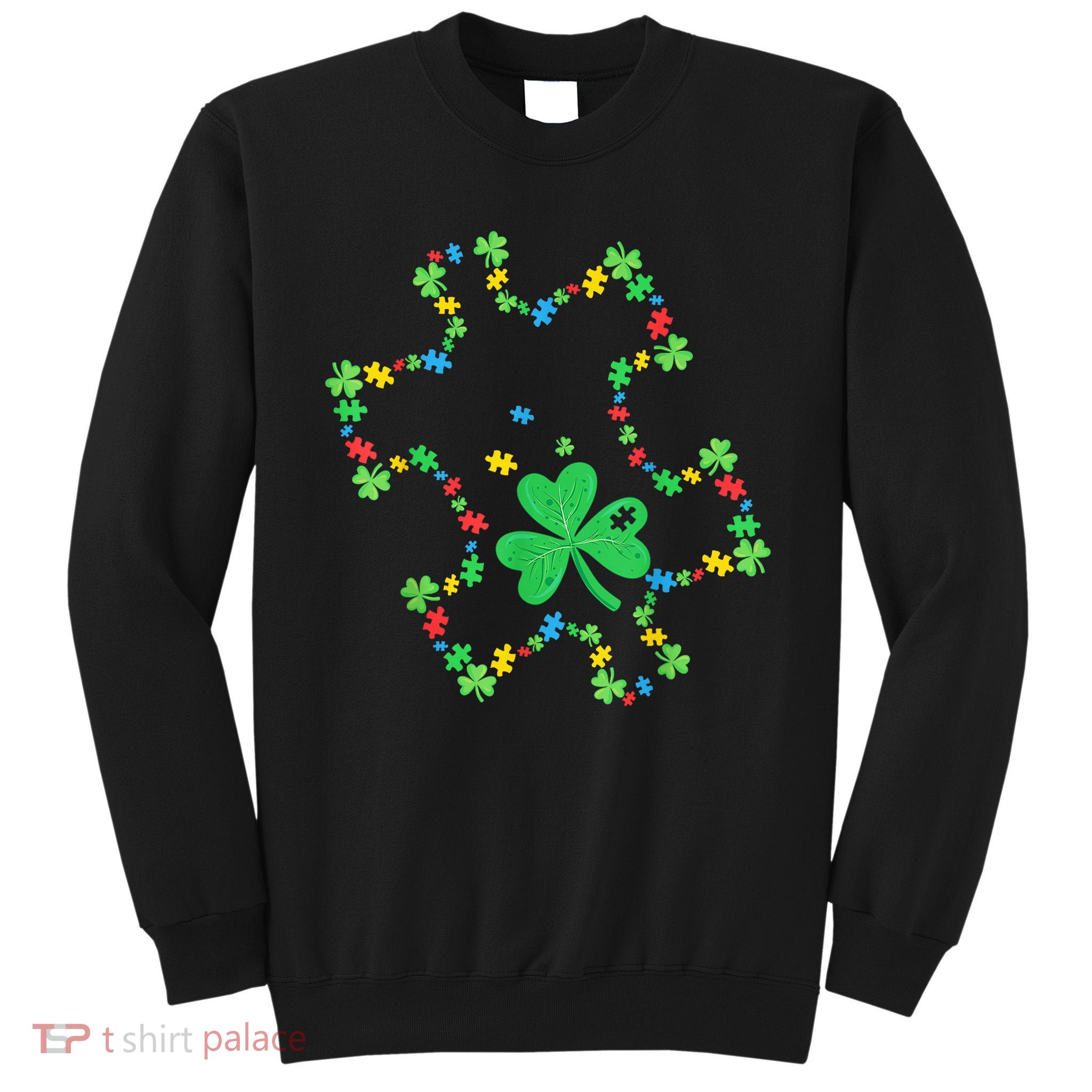 St. Patrick'S Day Autism Awareness Puzzle Piece Shamrock Tall Sweatshirt