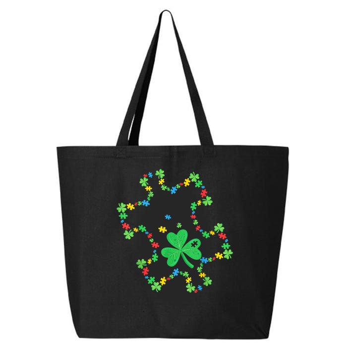St. Patrick'S Day Autism Awareness Puzzle Piece Shamrock 25L Jumbo Tote