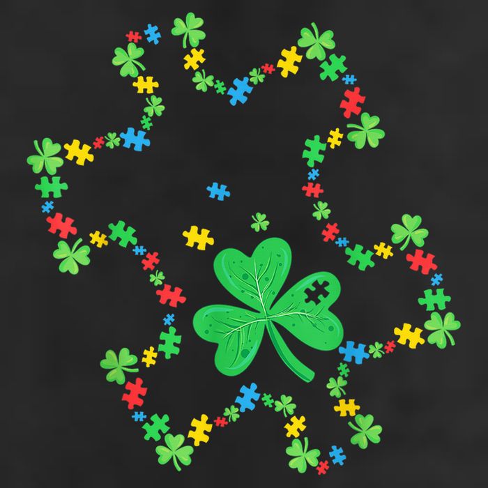 St. Patrick'S Day Autism Awareness Puzzle Piece Shamrock 25L Jumbo Tote