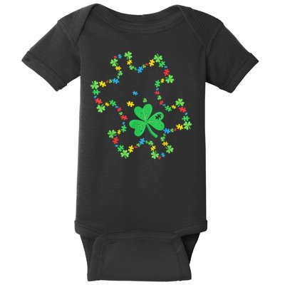 St. Patrick'S Day Autism Awareness Puzzle Piece Shamrock Baby Bodysuit
