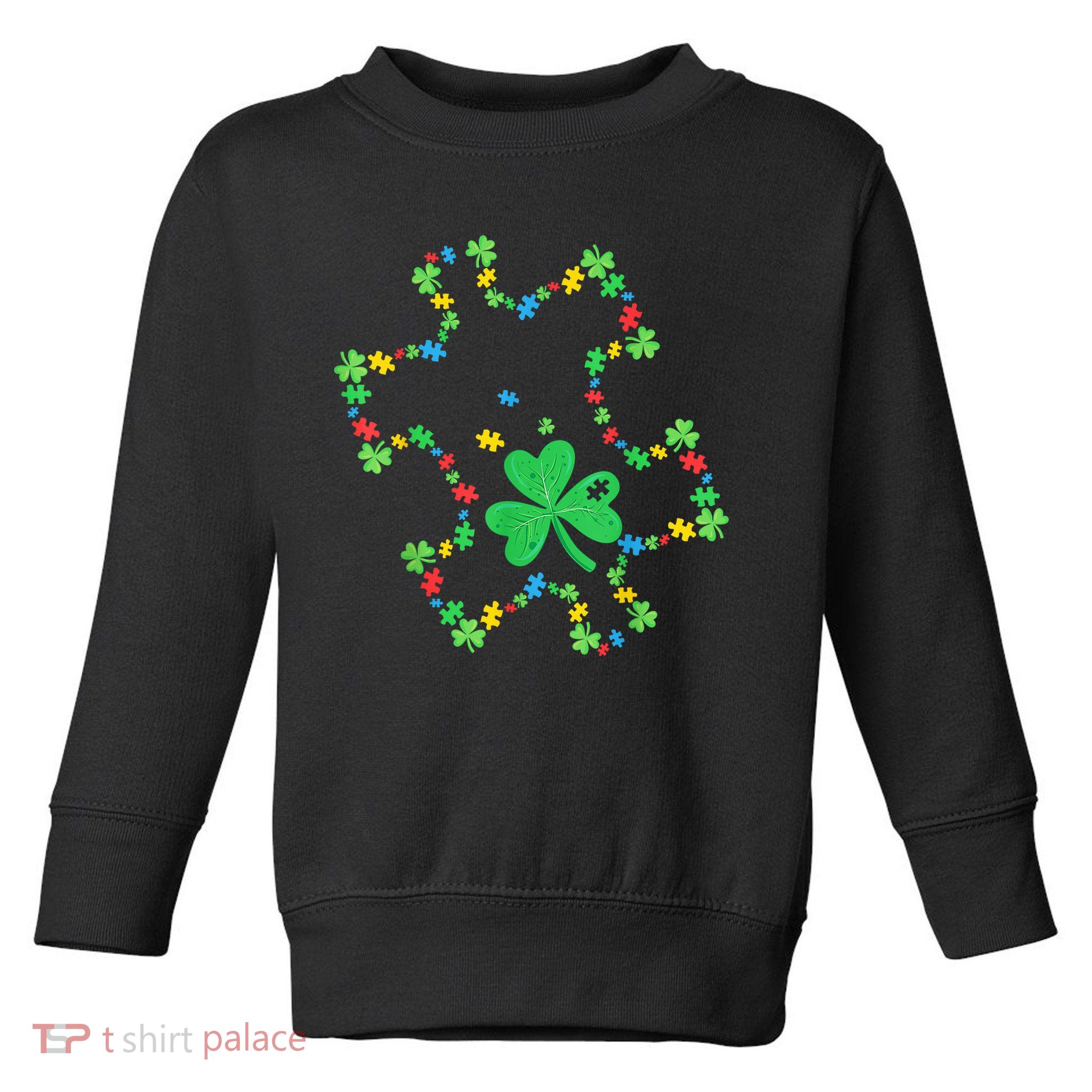 St. Patrick'S Day Autism Awareness Puzzle Piece Shamrock Toddler Sweatshirt
