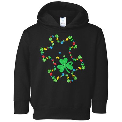 St. Patrick'S Day Autism Awareness Puzzle Piece Shamrock Toddler Hoodie