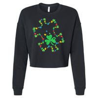 St. Patrick'S Day Autism Awareness Puzzle Piece Shamrock Cropped Pullover Crew