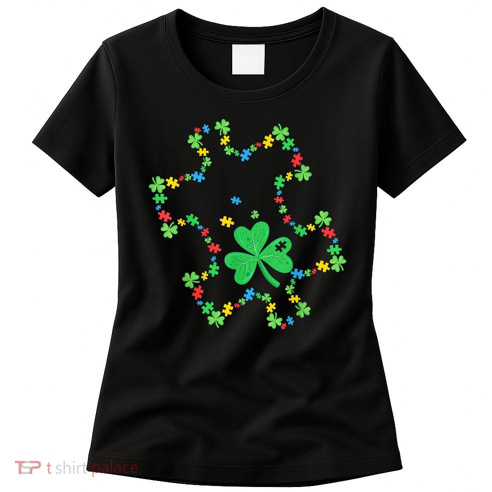 St. Patrick'S Day Autism Awareness Puzzle Piece Shamrock Womens T-Shirt