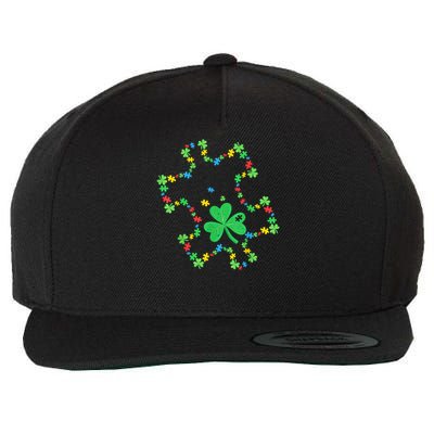 St. Patrick'S Day Autism Awareness Puzzle Piece Shamrock Wool Snapback Cap
